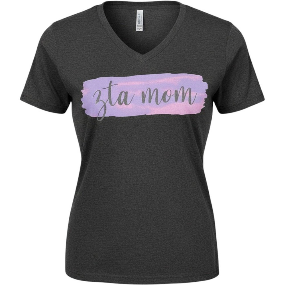 Bella‎ + Canvas V-Neck T-Shirt Gray ZTA MOM Print Sorority Mom Gameday Casual